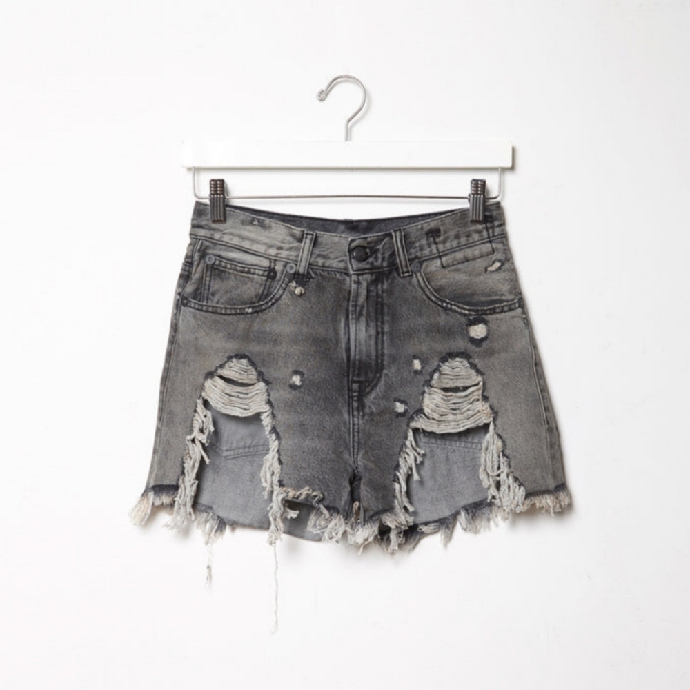 R13 Shredded Slouch Shorts in Leyton Black Cutoffs Boho Size 25 Grunge Shabby